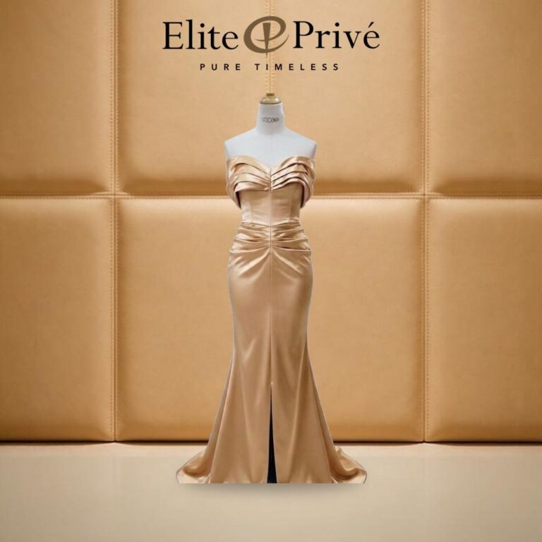 Champagne Satin Mermaid Gown – made-to-measure by Elite Privé Atelier, Dubai