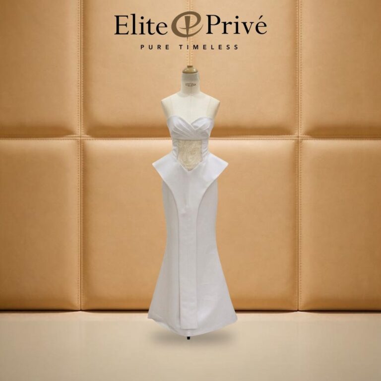 White Sculpted Peplum Gown – made-to-measure by Elite Privé Atelier, Dubai
