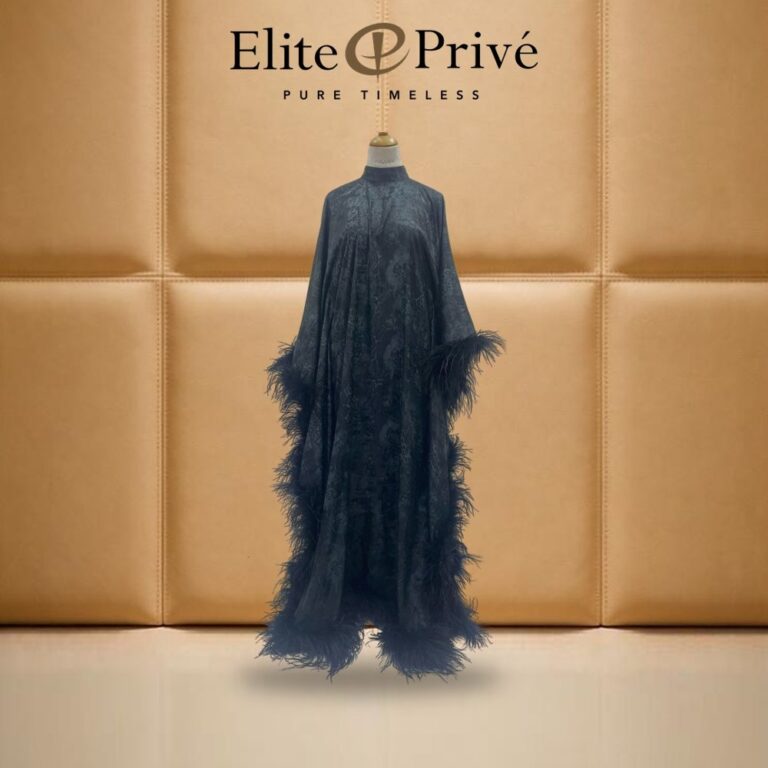Black Feather Lace Kaftan – made-to-measure by Elite Privé Atelier, Dubai