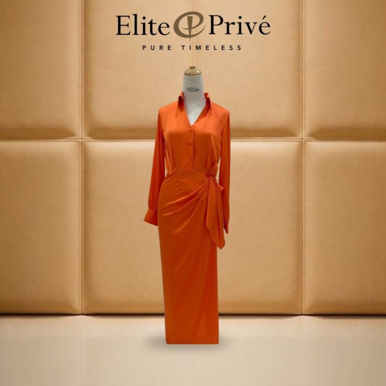 Orange Satin Shirt Gown – made-to-measure by Elite Privé Atelier, Dubai