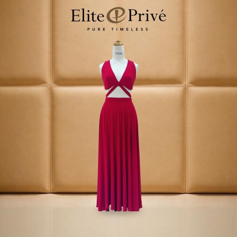 Red Cutout Jersey Gown – made-to-measure by Elite Privé Atelier, Dubai