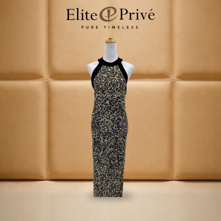 Black Gold Sequin Halter Column – made-to-measure by Elite Privé Atelier, Dubai