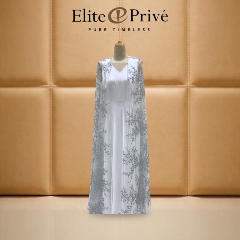 White Gown Embroidered Cape – made-to-measure by Elite Privé Atelier, Dubai